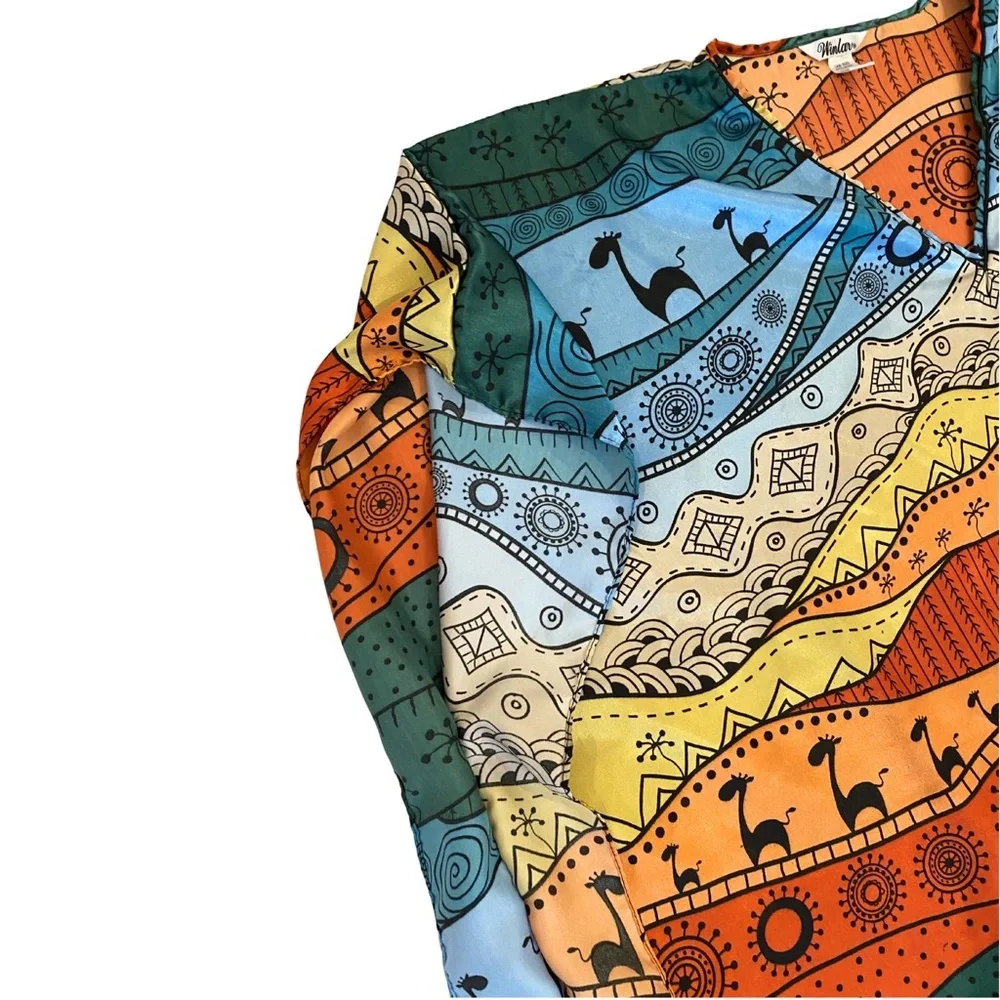 Vintage Winlar Kaftan Maxi Dress One Size Fits Most V-Neck Colorful Geometric - Picture 5 of 10